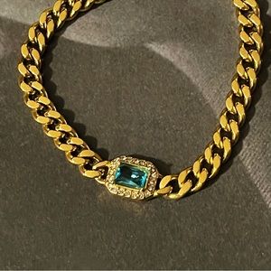 ✨18K Gold Plated Chain Necklace with Sea Blue Zircon✨